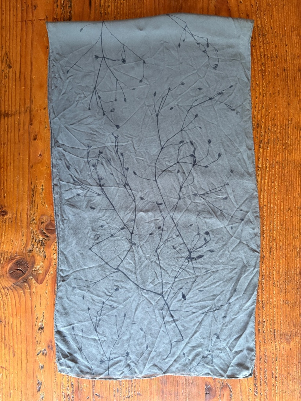 100% Silk Scarf in Gray with a Branch Like Print Sheer - Picture 8 of 13